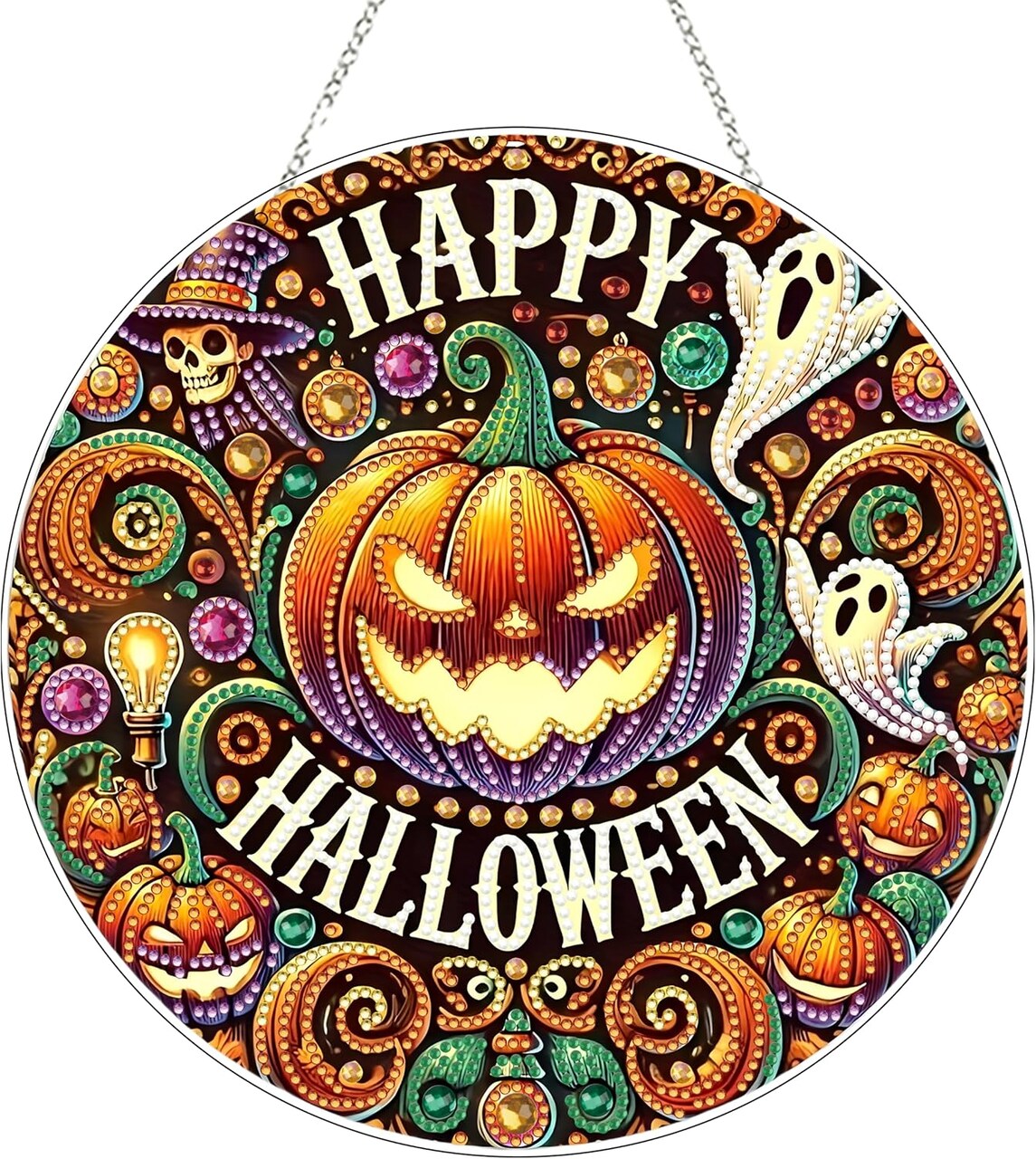 Diamond Art Hanging Kit – Happy Halloween | DIY Acrylic Rhinestone Window & Wall Pendant Kit (Happy Halloween)